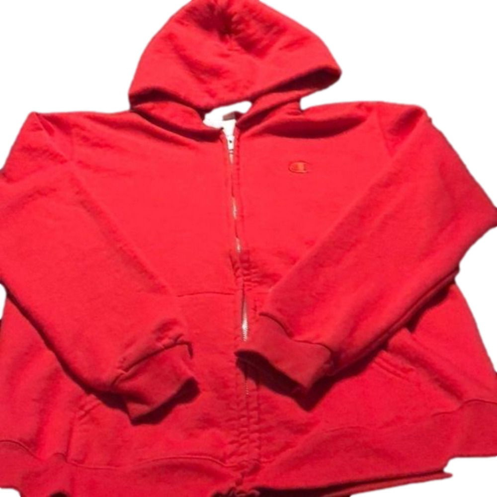Champion red zip up sweatshirt hoodie kids size large.